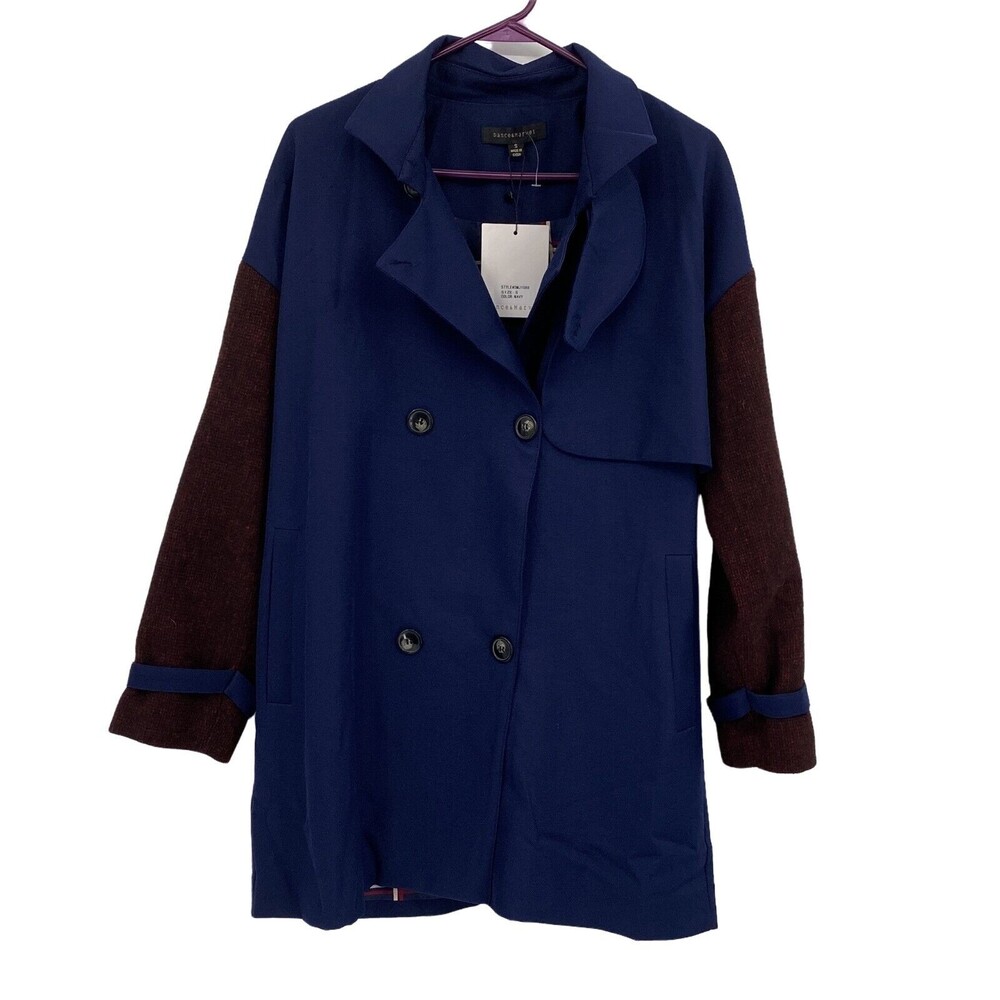 Dance & Marvel Womens Navy Blue Long Sleeve Notch Lapel Trench Coat Size Small